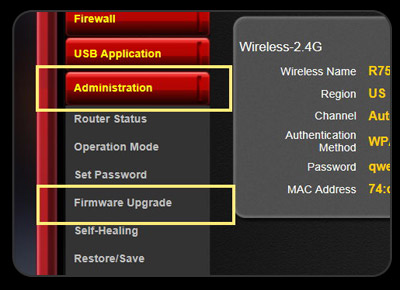 Administration -> FW Update