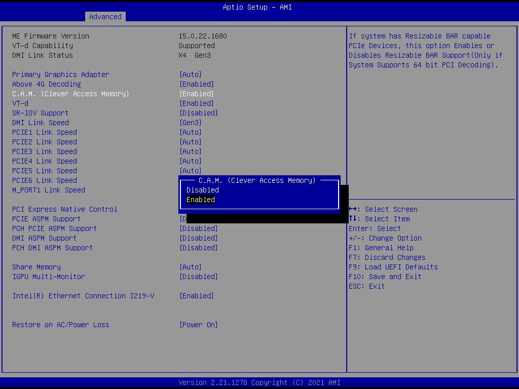 How do I enable C.A.M. (Clever Access Memory / Resizable BAR) on H510 Pro BTC+?